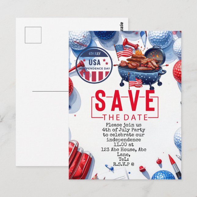  4 juli självständighetsdag Golfare fest   Vykort (Fram/baksida)