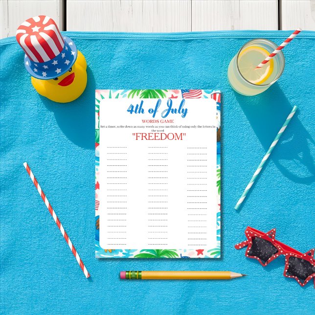 4 juli självständighetsdag pool ord spelkort julkort (4th of July Indepence day pool Words game card)