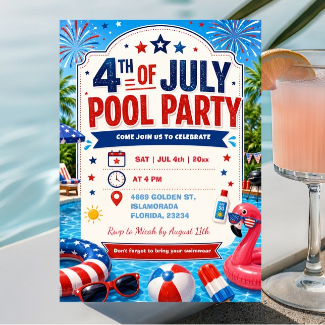 4 juli självständighetsdag poolparty inbjudningar (Skapare uppladdad)