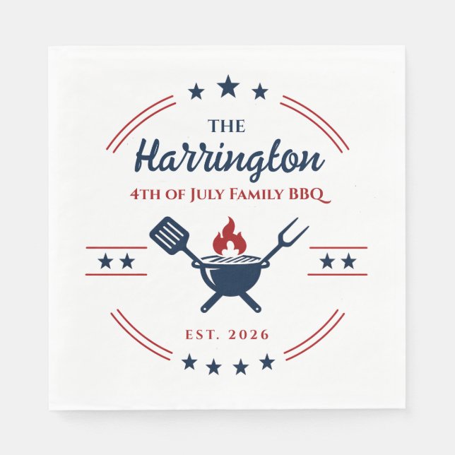 4 juli självständighetsdagen familj BBQ Pappersservett (Framsidan)