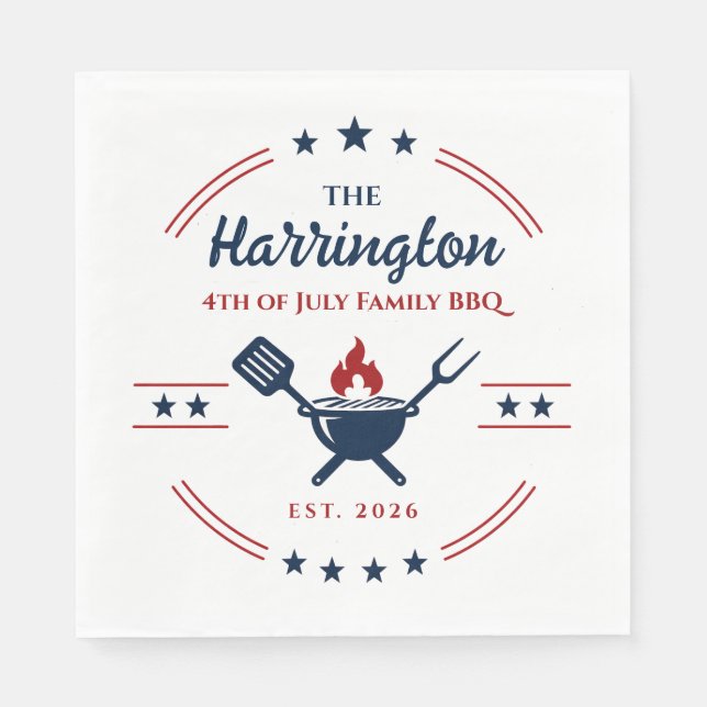 4 juli självständighetsdagen familj BBQ Pappersservett (Framsidan)