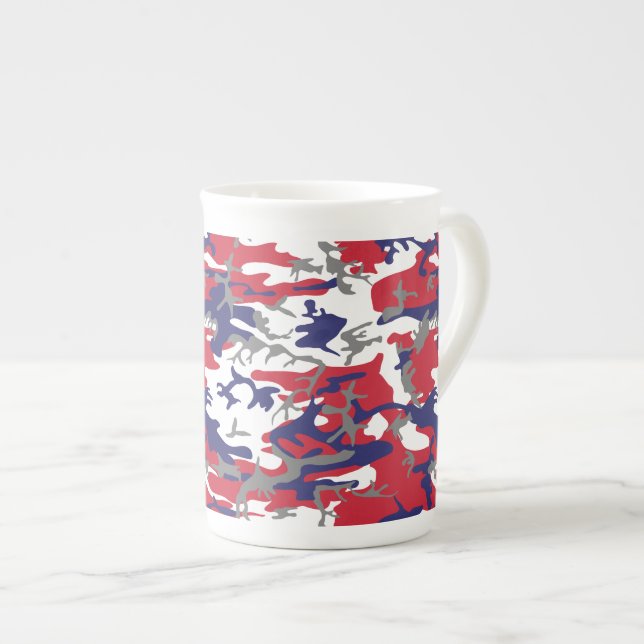 4 juli, självständighetsdagen, kamouflagegrå benporslin mugg (Framsida höger)