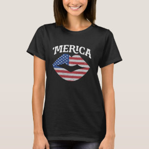 4 juli självständighetsdagen MERICA Kyss Mun USA T Shirt
