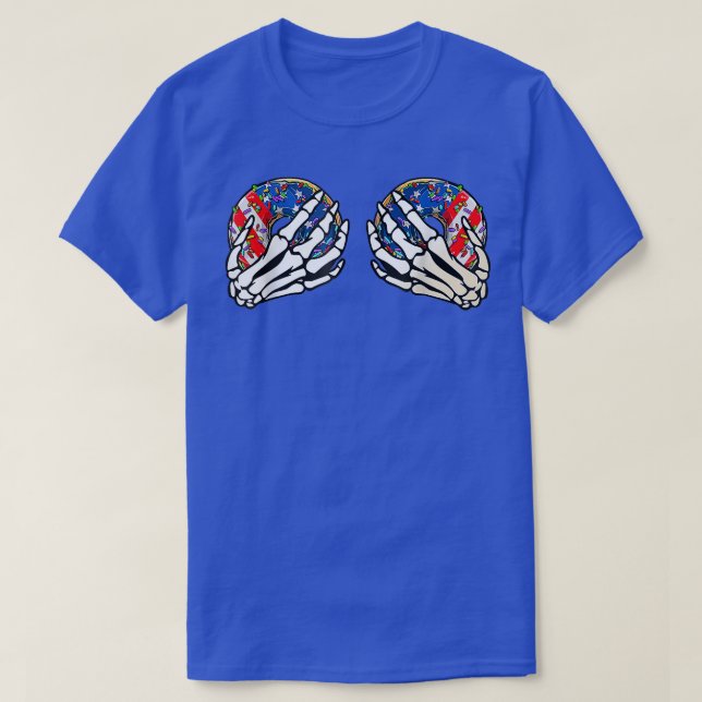 4 juli Skeleton Hand Holding Donuts American  T Shirt (Design framsida)