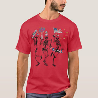 4 juli Skellies Skeleton Dancing Red White B T Shirt