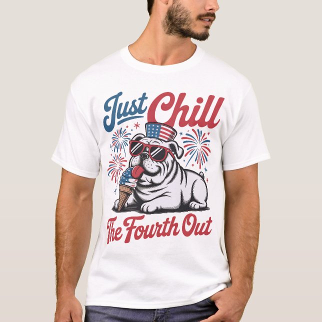 4 juli Slarva bara den fjärde juli Bulldog T Shirt (Framsida)