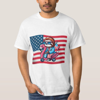 4 juli Sloth Flamingo American Flagga USA Fourt T Shirt