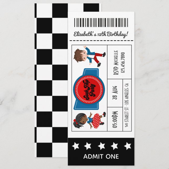 4 juli Sock Hop-partybiljett Inbjudningar (Fram/baksida)