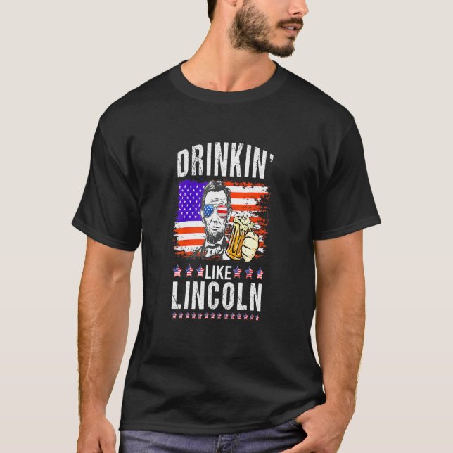 4 juli som Lincoln Abraham USA flagga T Shirt (Framsida)