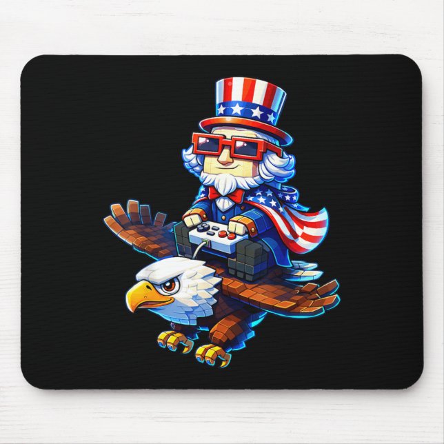 4 juli-spelare Patriotisk Farbror Sam Retro Pixel Musmatta (Framsidan)