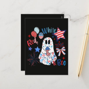 4 juli spök-red white boo patriotisk Halloween Helg Vykort