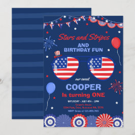 4 juli Stars och stripes 1:a födelsedagen Inbjudningar