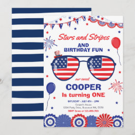 4 juli Stars och stripes 1:a födelsedagen Inbjudningar