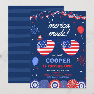 4 juli Stars och stripes 1:a födelsedagen Inbjudningar
