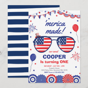 4 juli Stars och stripes 1:a födelsedagen Inbjudningar
