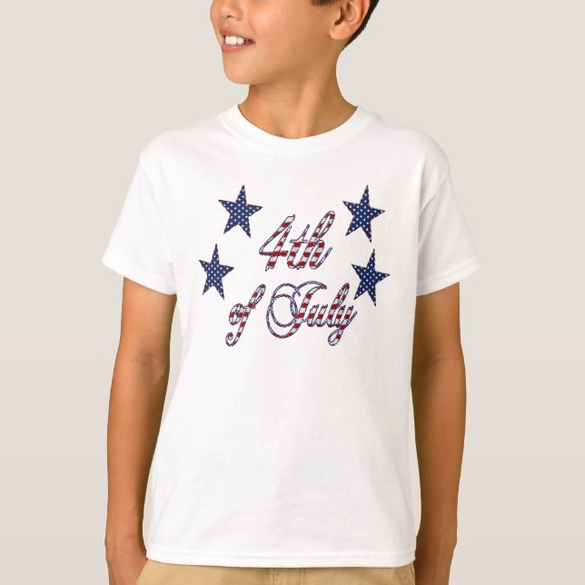 4 juli Stars och stripes Typografi T Shirt (Framsida)