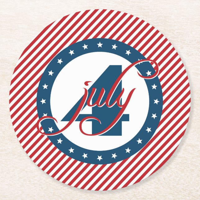 4 juli Stars och stripes Underlägg Papper Rund (Framsidan)