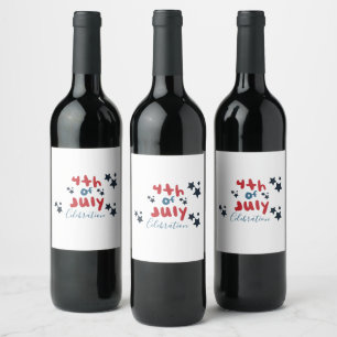 4 juli stjärnor BBQ-fest Hand Lettering Vinflaska Etikett