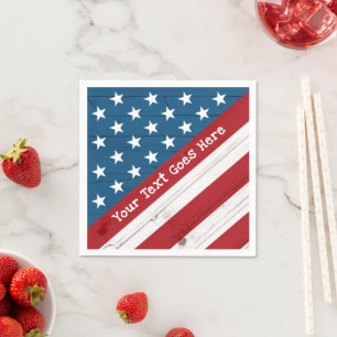 4 juli stjärnor ränder USA flagga rustik trä Pappersservett