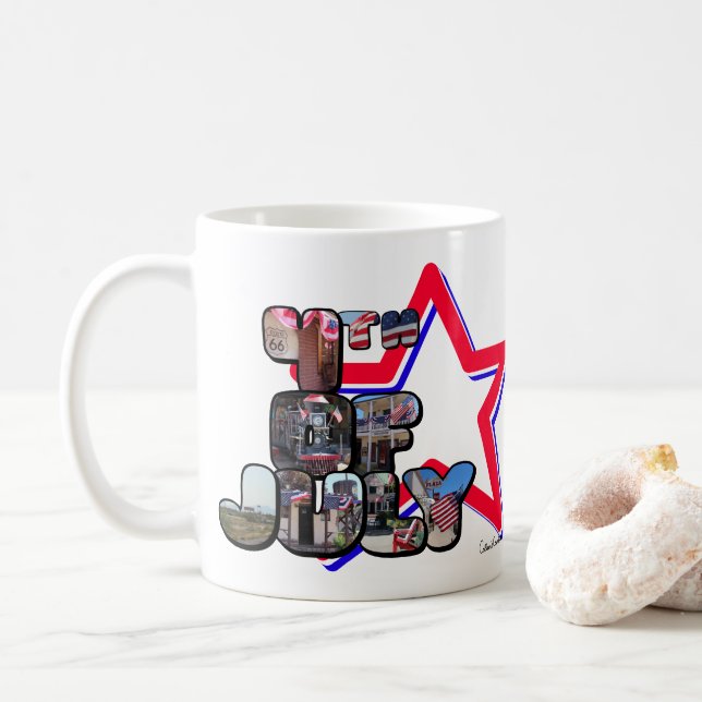 4 juli stor bokstav stjärna kaffemugg (Med munk)