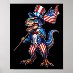 4 juli T-rex Usa Patriotisk Amerikansk Flagga Dino Poster