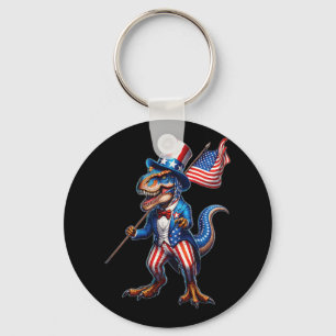 4 juli T-rex Usa Patriotisk Amerikansk Flagga Nyckelring