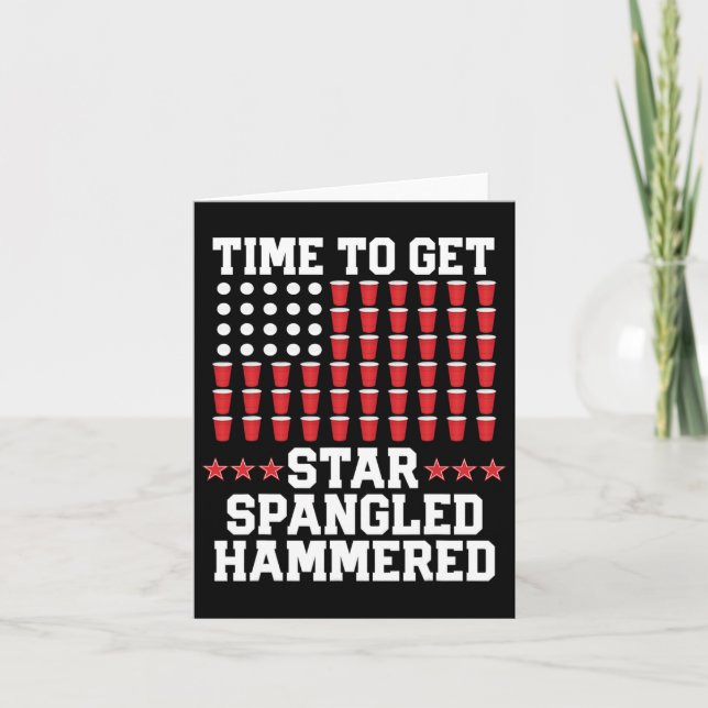 4 juli T Shirt Gift Beer Pong American Flagga D Kort (Framsida)