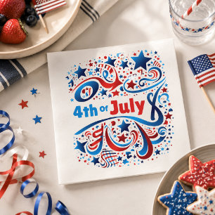 4 juli Text & Stjärnor Patriotisk Firande Pappersservett