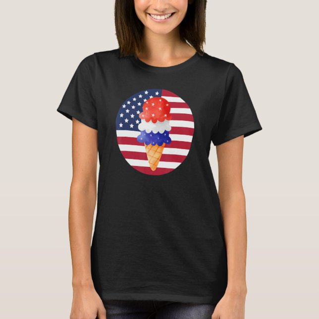 4 juli Underbar amerikansk Flagga Ice Cream T Shirt (Framsida)