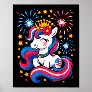 4 juli Unicorn Girls Kids Småbarn Cute Americ Poster
