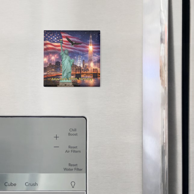 4 juli USA 250-års Staty of Liberty Raket Magnet (In Situ (Fridge))