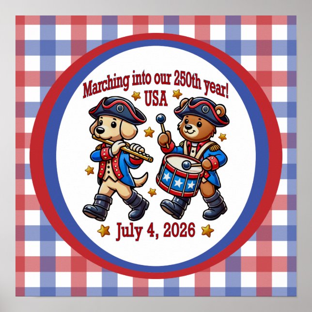 4 juli USA 250-årsjubileum Semiquincentennial Poster (Framsidan)