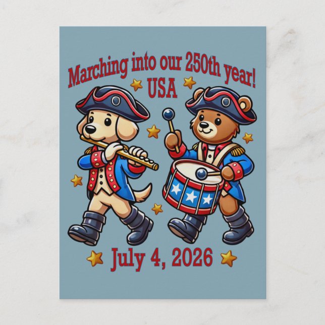 4 juli USA 250-årsjubileum Semiquincentennial Vykort (Framsida)