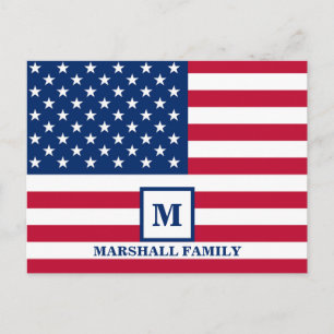 4 juli USA Amerikansk Flagga Personlig Monogram Vykort