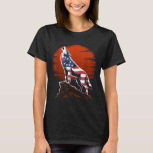 4 juli USA Amerikansk Flagga Varg Patriotisk Varg T Shirt