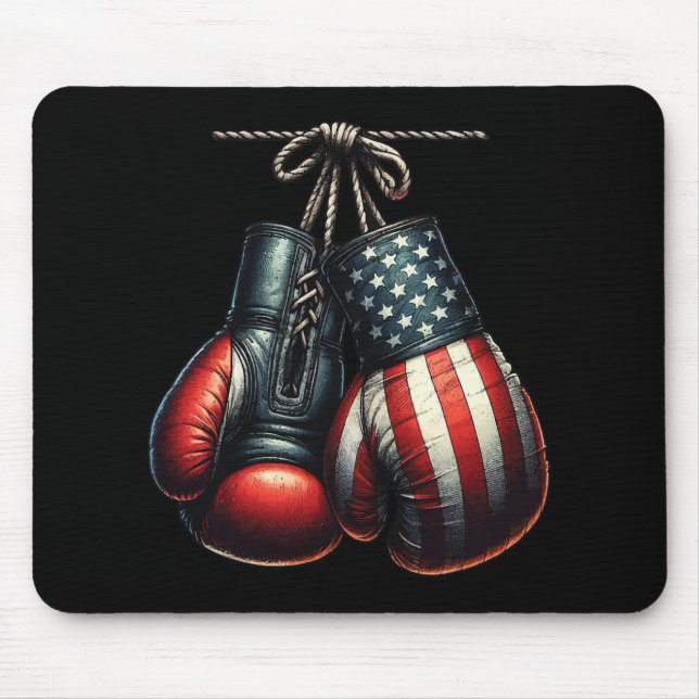 4 juli USA Flagga Boxnings Handskor För Boxare Trä Musmatta (Framsidan)