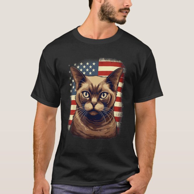 4 juli USA-flagga Burmesisk katt 1 T Shirt (Framsida)