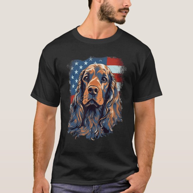 4 juli USA-flagga engelsk cocker spaniel hund T Shirt (Framsida)