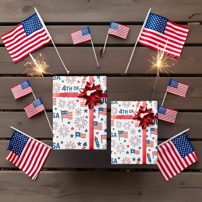 4 juli | USA flagga, Fireworks & Stars Presentpapper (Skapare uppladdad)