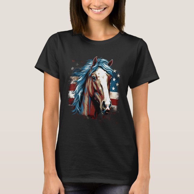 4 juli USA Flagga Häst 2 T Shirt (Framsida)