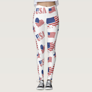 4 juli USA flagga Heart Red Blue White Leggings