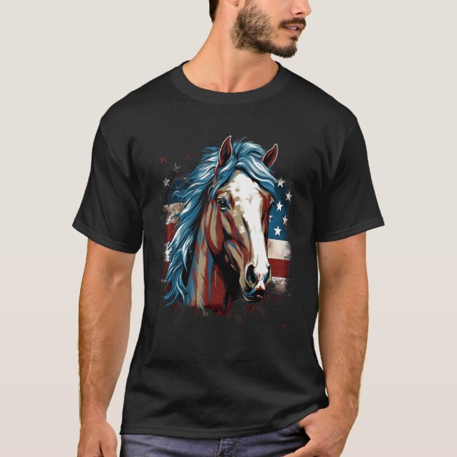 4 juli USA Flagga Horse 2 T Shirt (Framsida)