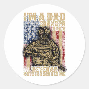4 juli USA-flagga Jag är pappa farfar och veteran Runt Klistermärke