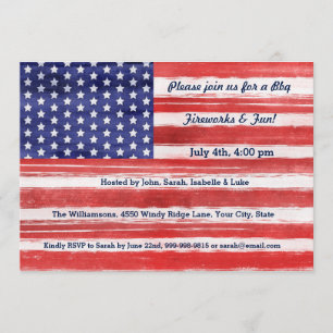 4 juli USA flagga Patriotic Art Stars & Rand Inbjudningar