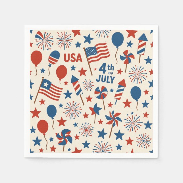 4 juli USA flagga Patriotic Party Napkins Pappersservett (Framsidan)