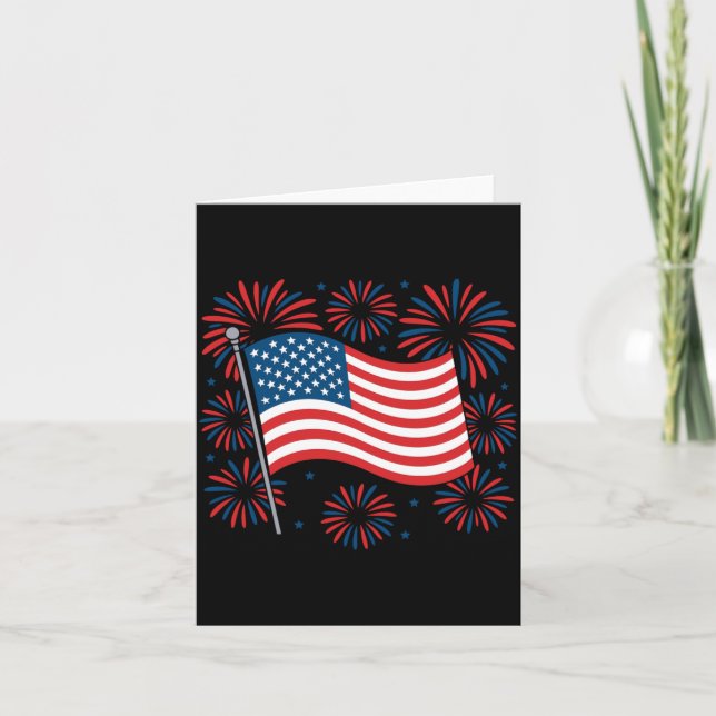 4 juli USA Flagga Patriotiska Eldflugor Amerika Kort (Framsida)