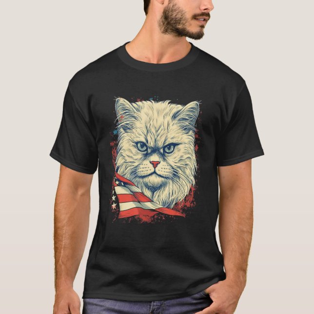 4 juli USA-flagga persisk katt T Shirt (Framsida)