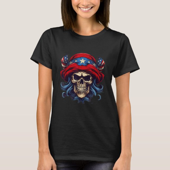4 juli USA Flagga Pirat T Shirt (Framsida)