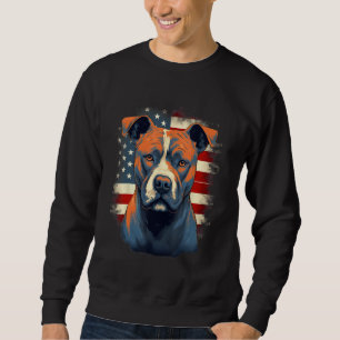 4 juli USA-flagga Staffordshire Bullterrier Hund Lång Ärmad Tröja