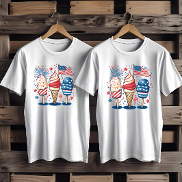 4 juli USA Ice Cream Fireworks T Shirt